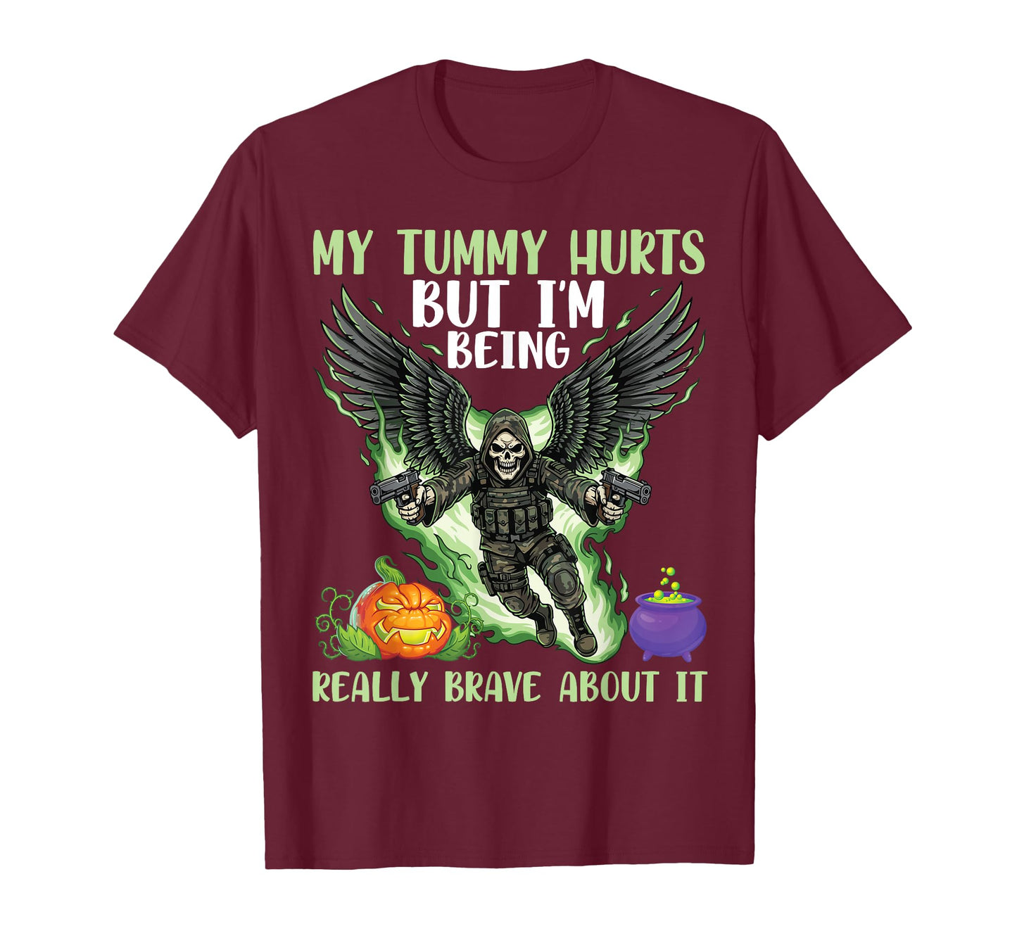 My Tummy Hurts But I’m Brave Skeleton Angel Wings Pumpkin T-Shirt