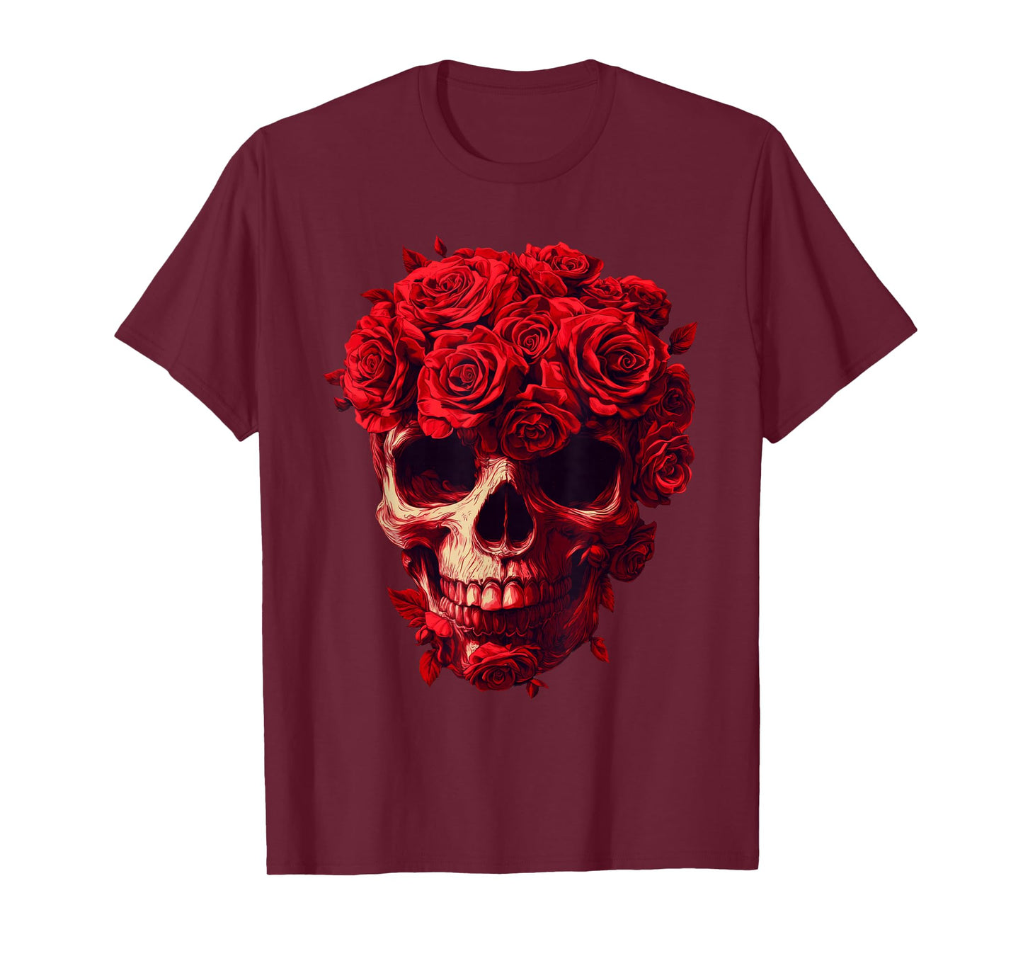 Roses Skeleton Skull Flower Nature Gardening T-Shirt