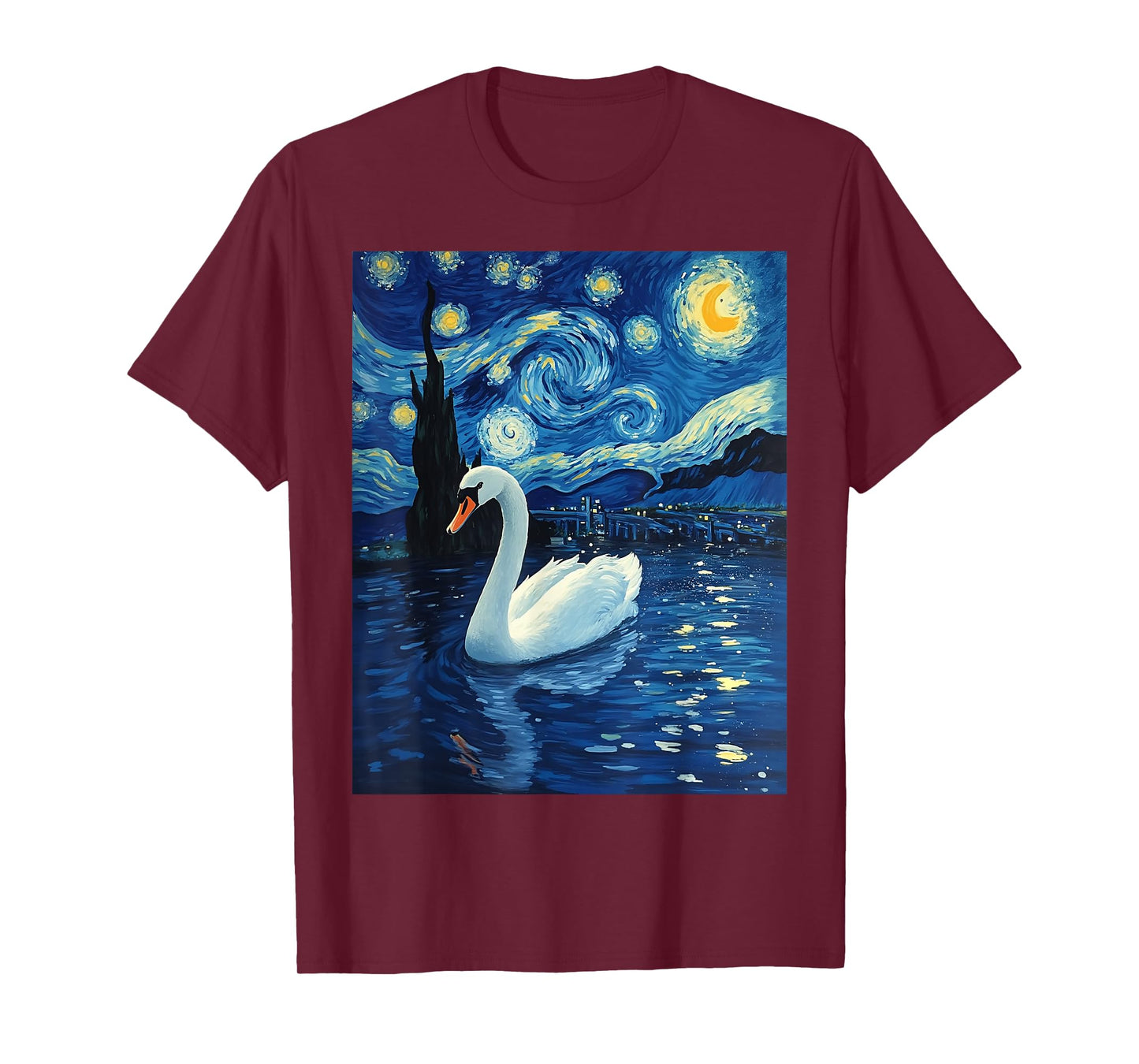 Van Gogh's Starry Night Swan Elegant Glider Animal Lovers T-Shirt
