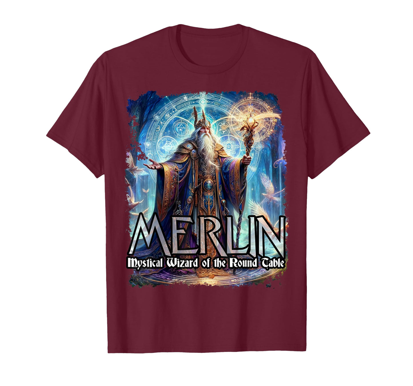 Mythothreads Arthurian Mythology Merlin Mystical Wizard of the Round Table Magical Sorcerer T-Shirt, Small, Black