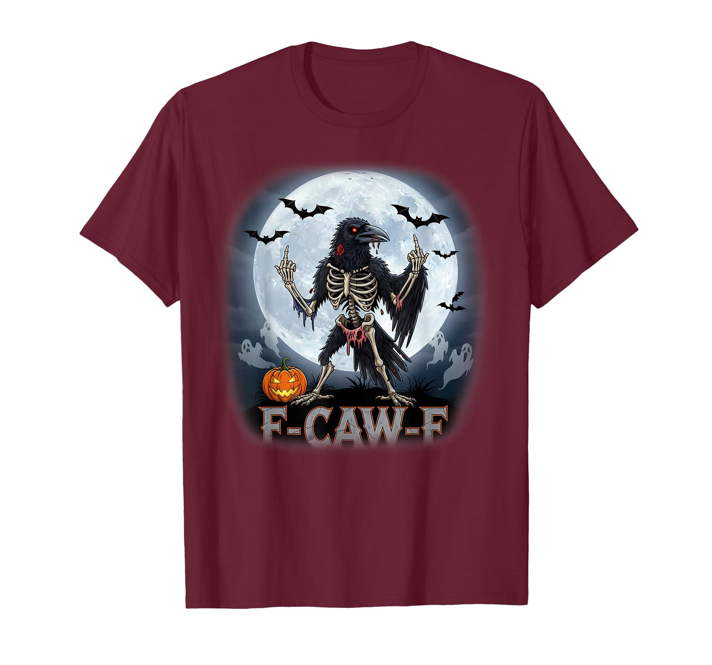 F Caw F Crow Gothic Raven Funny Halloween Skeleton Zombie T-Shirt