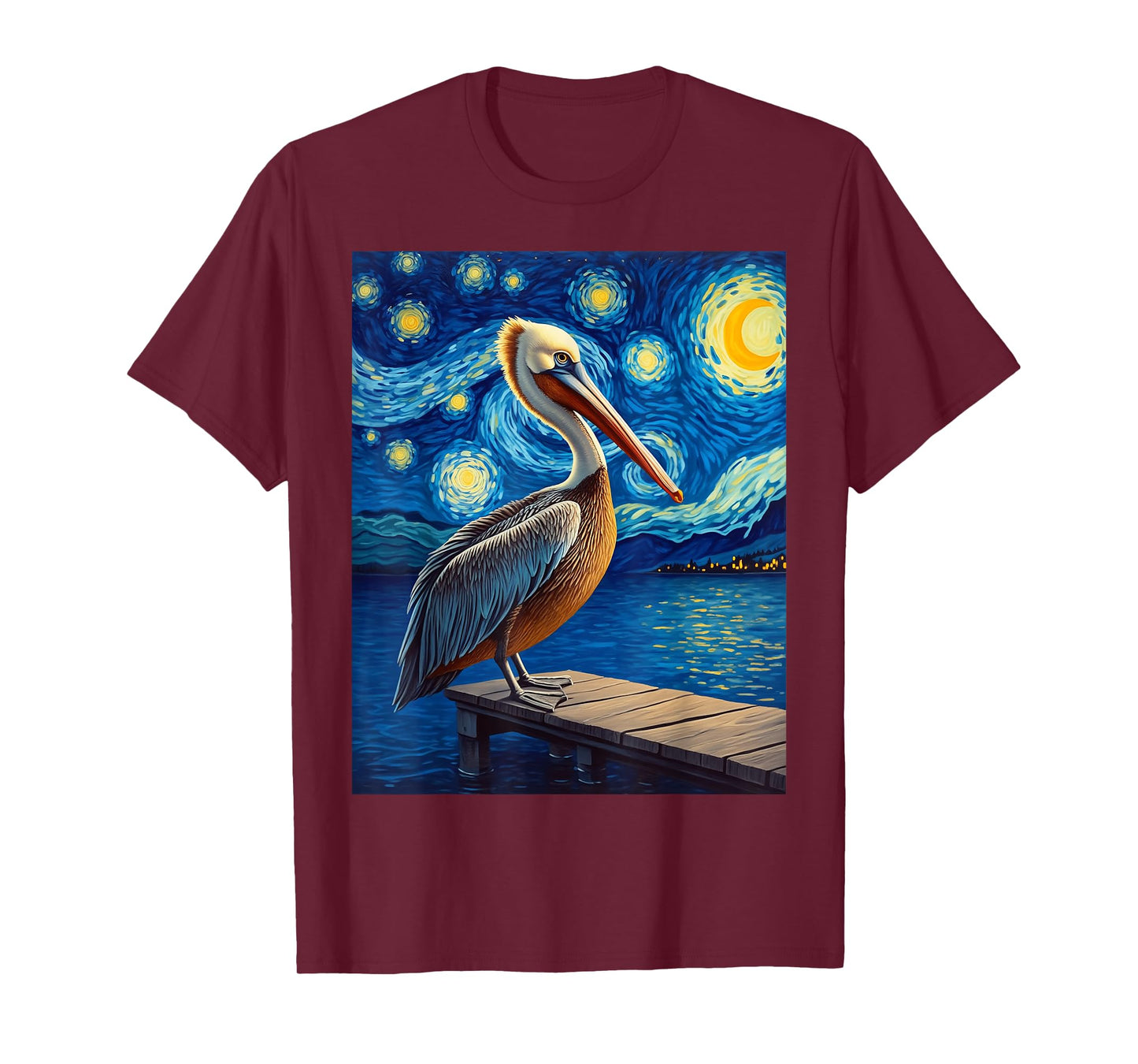 Van Gogh's Starry Night Brown Pelican Bay Bomber Animal T-Shirt