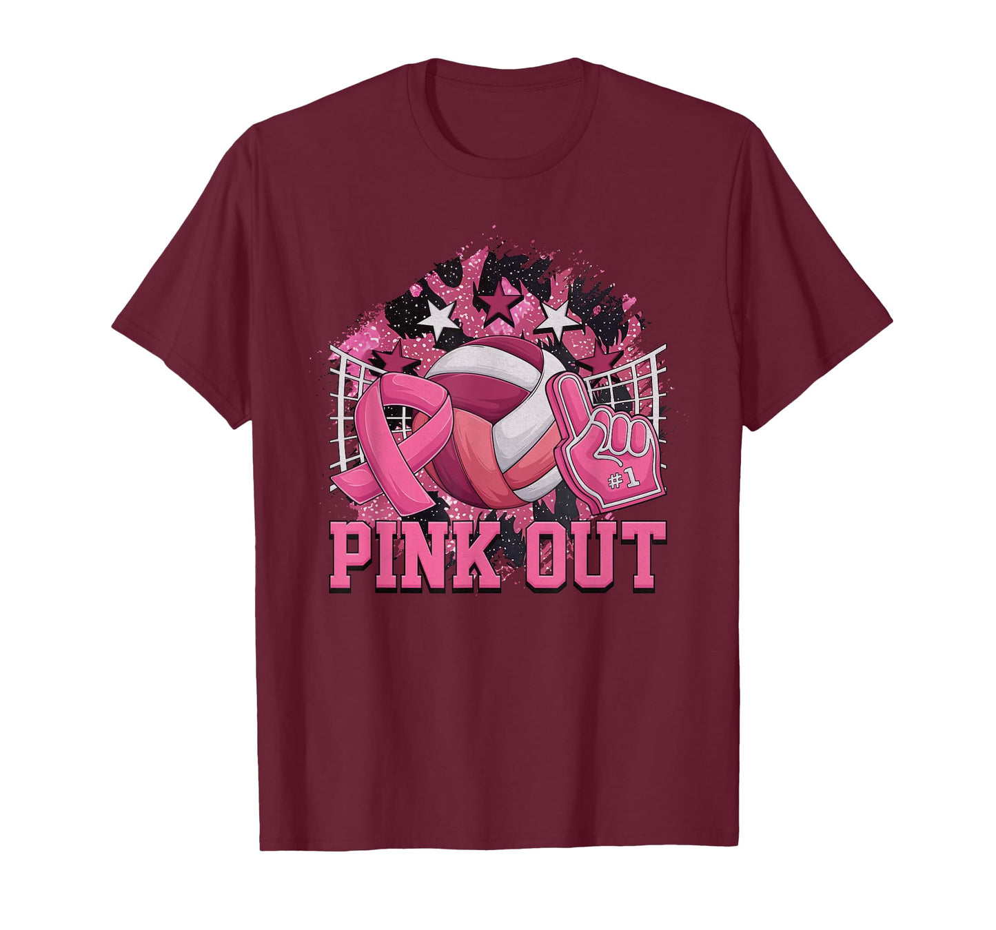 Pink Out Volleyball Pink Ribbon Breast Cancer Awareness T-Shirt