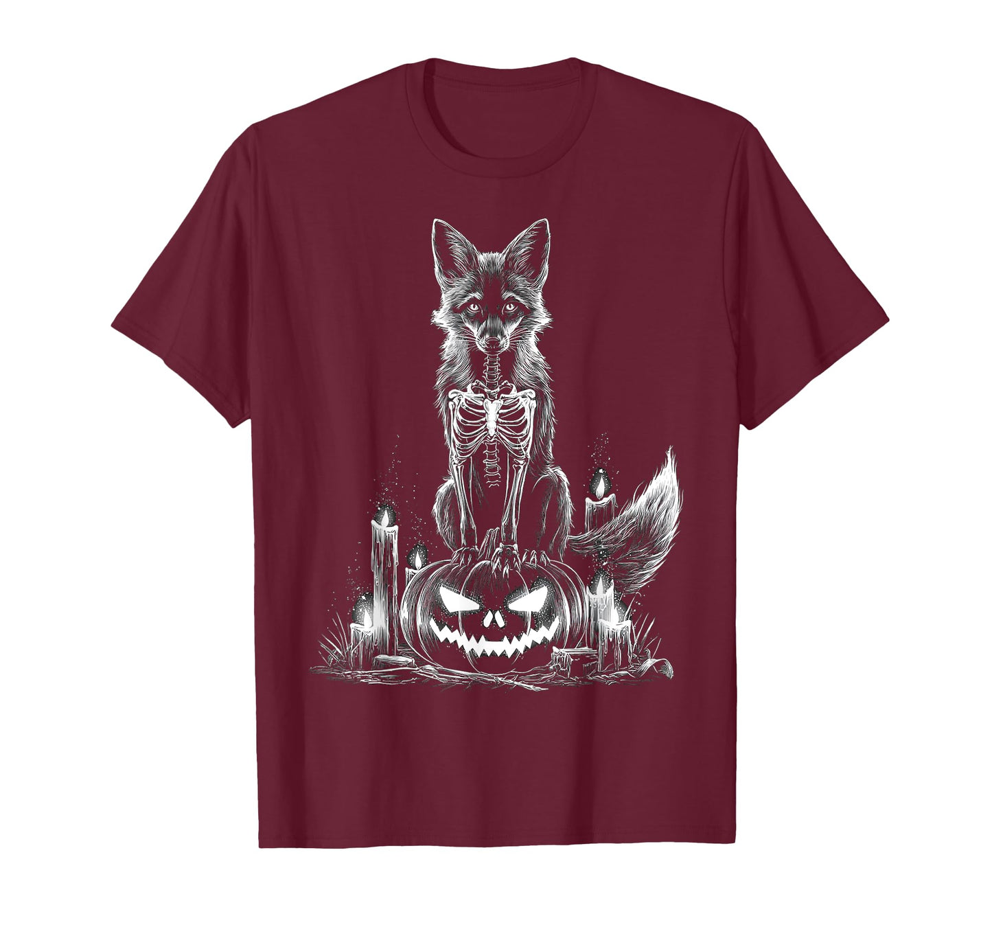 Halloween Fox Skeleton Pumpkin Candle Animal Halloween T-Shirt