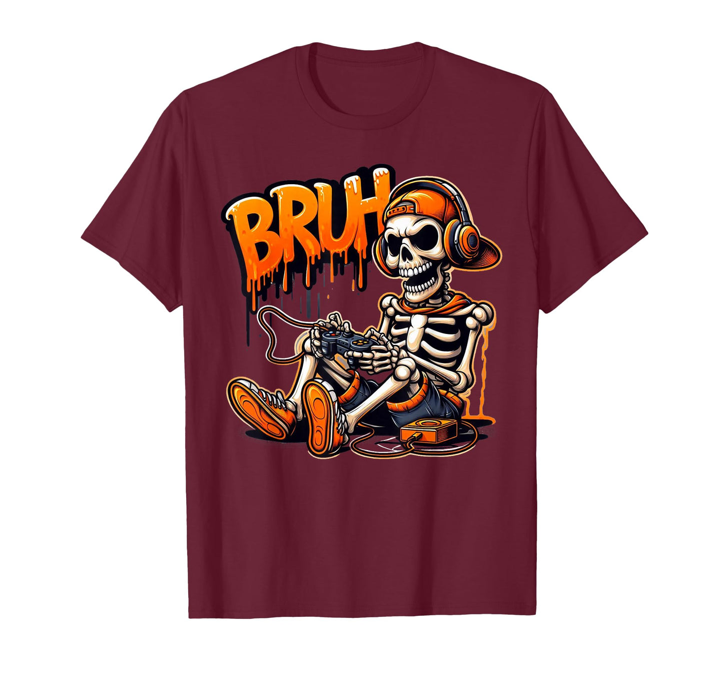 Bruh Halloween Boys Kids Gamer Mens Skeleton Video Gaming T-Shirt
