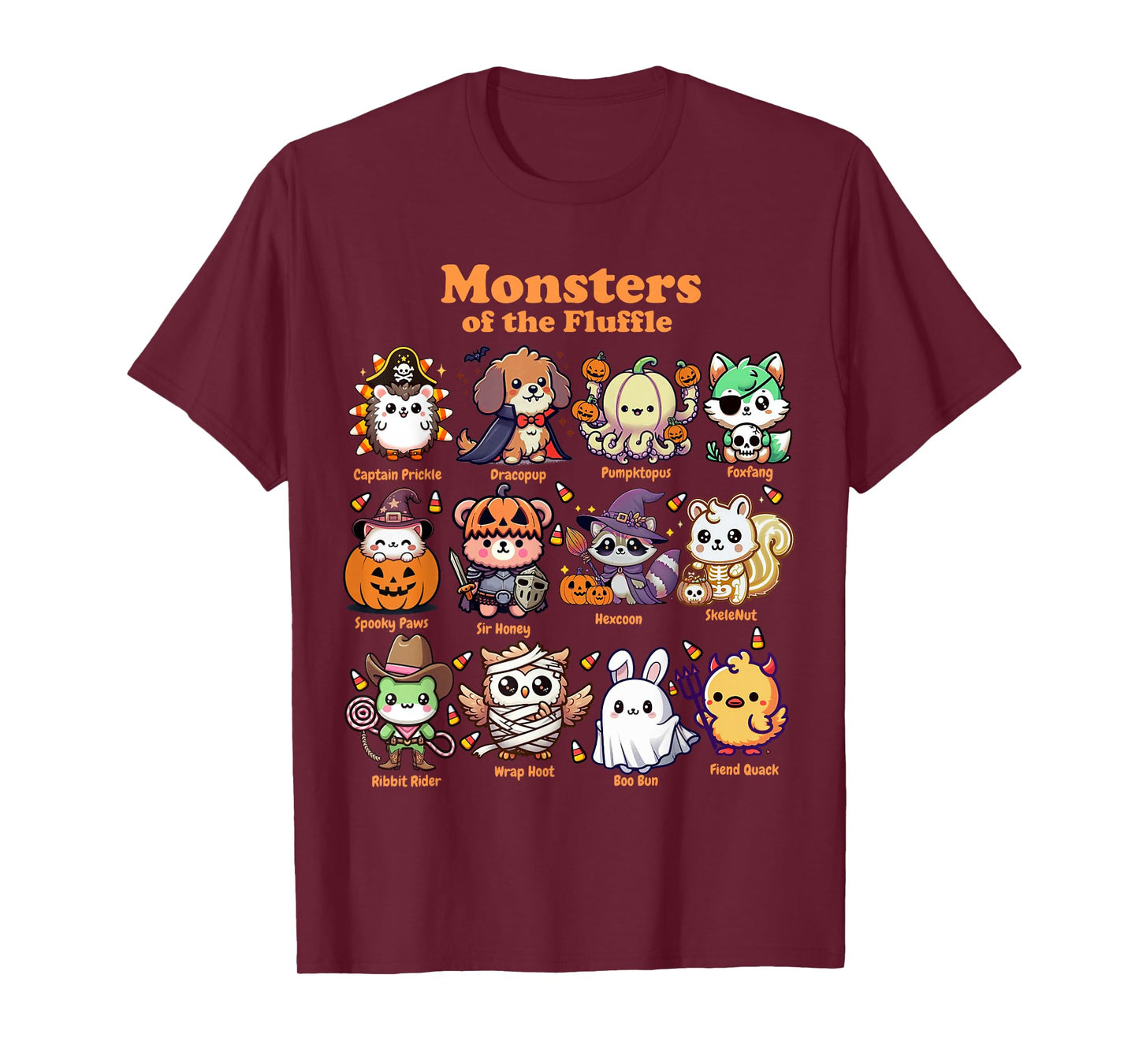 Cute Spooky Animals Fluffle in Funny Halloween Costumes T-Shirt
