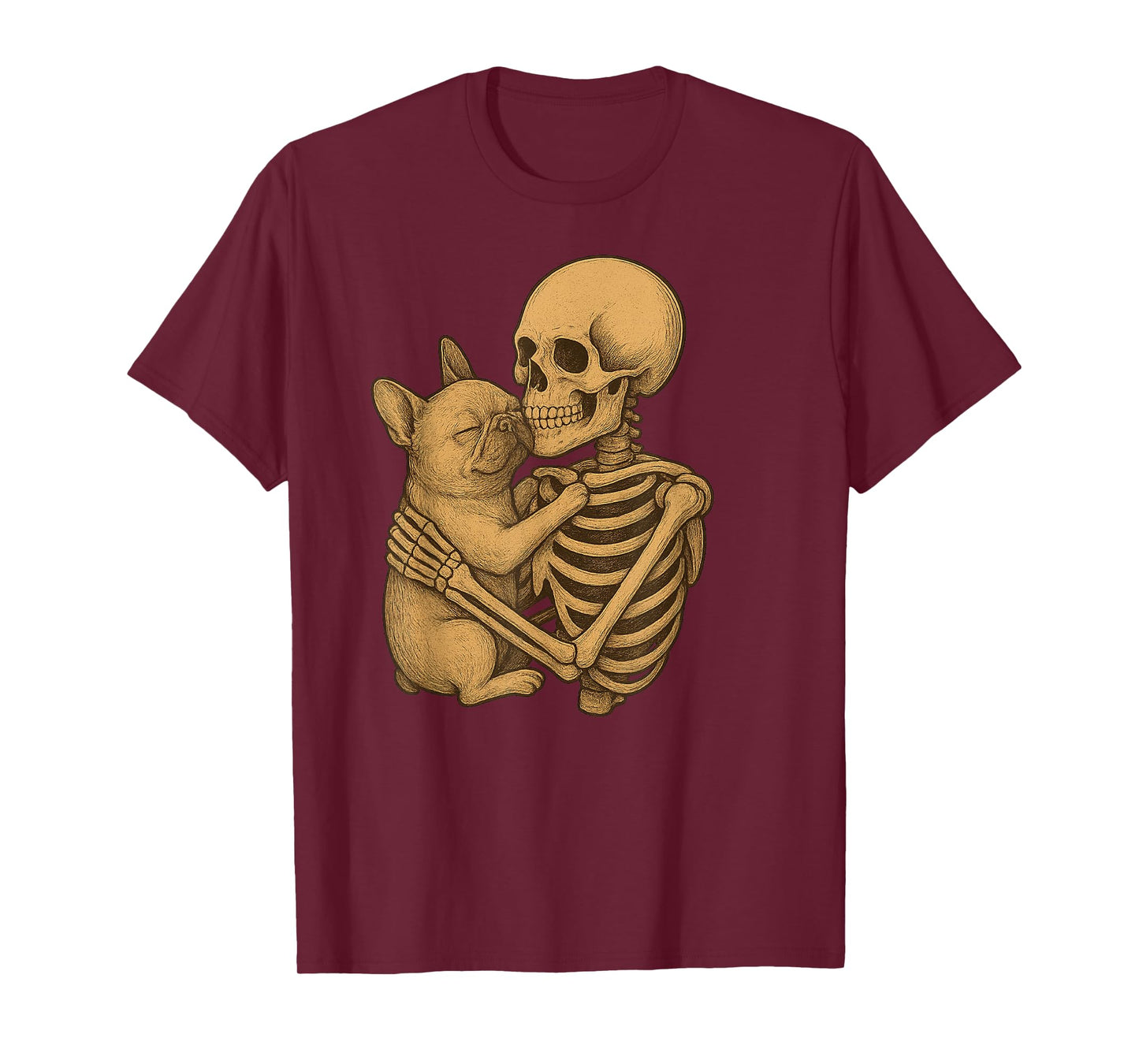 Skeleton Hugging Frenchie Dog Halloween T-Shirt