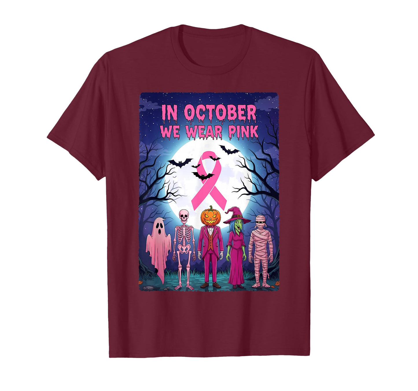 Halloween in October We Wear Pink Breast Cancer Awareness T-Shirt