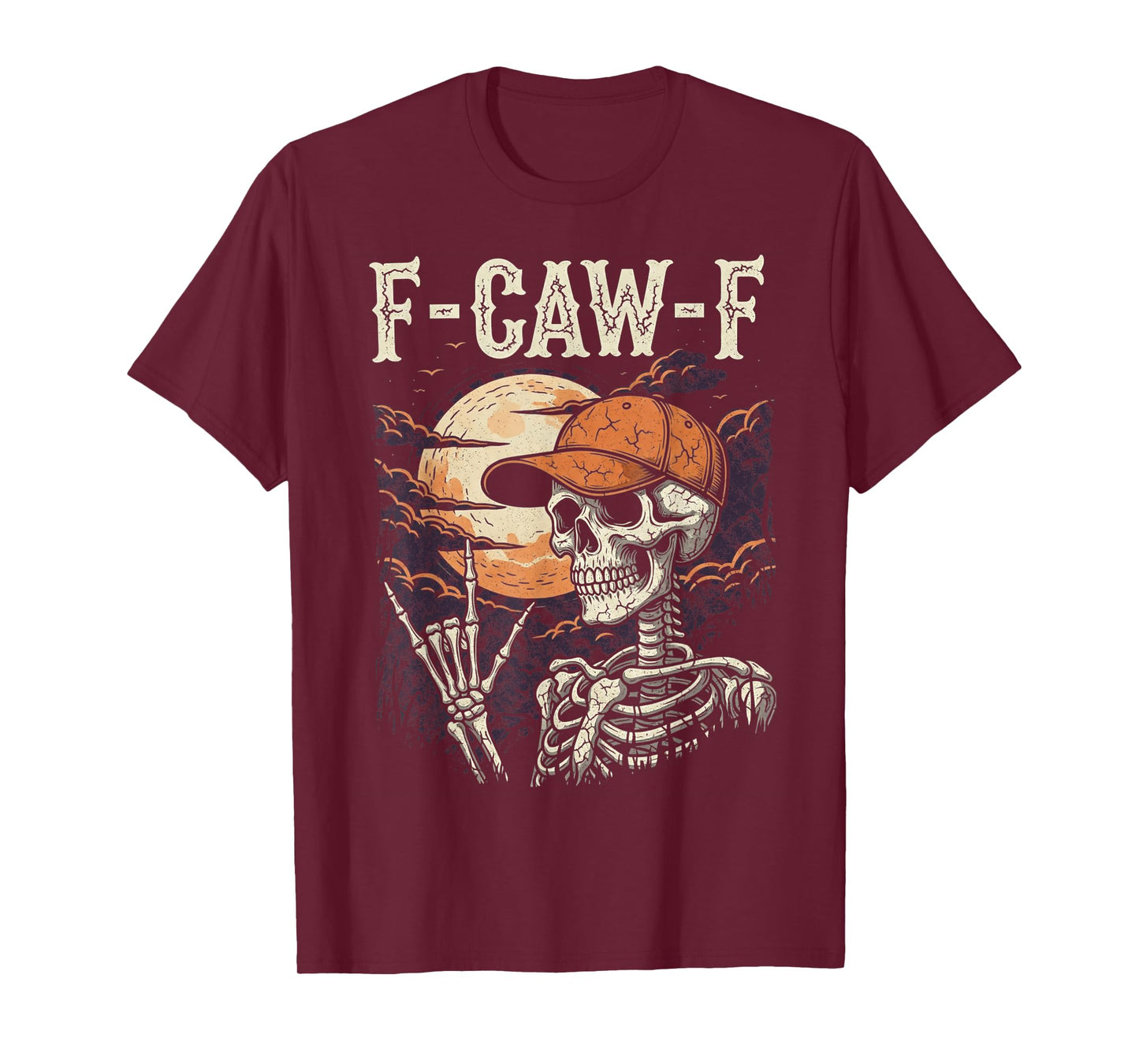 F-Caw-F Funny Rocker Skeleton Halloween Moon Gothic Adult T-Shirt