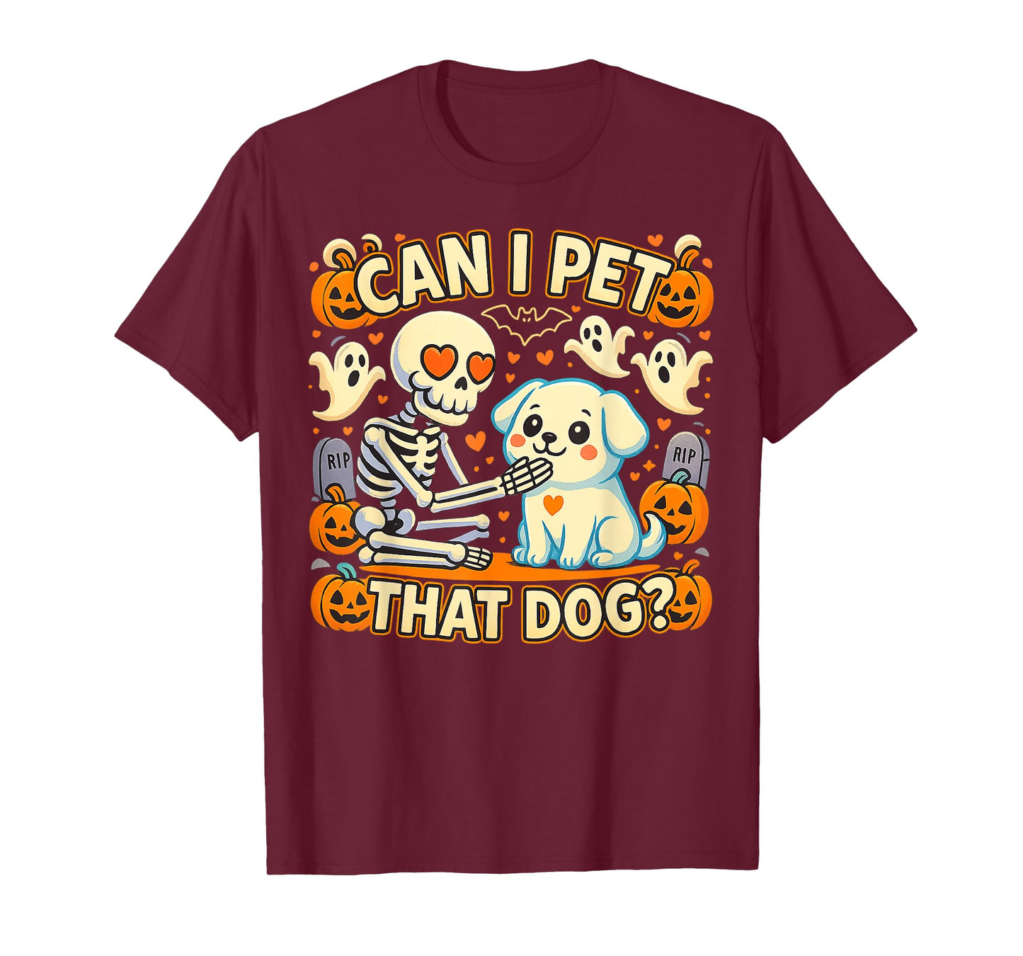 Halloween Can I Pet That Dog Skeleton Heart Eyes T-Shirt