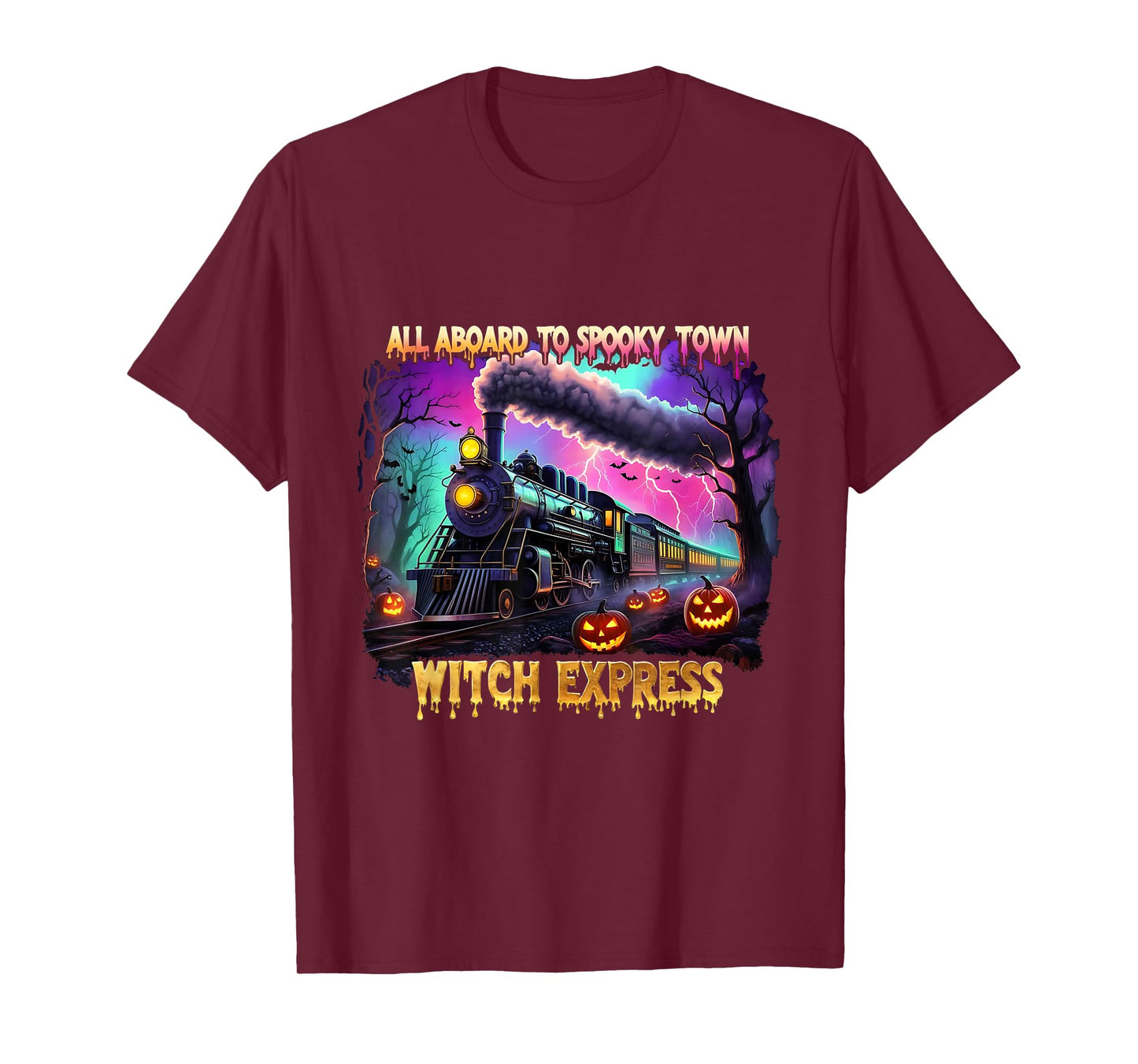 Spooky Town Train Funny Halloween Skeleton Ghosts T-Shirt