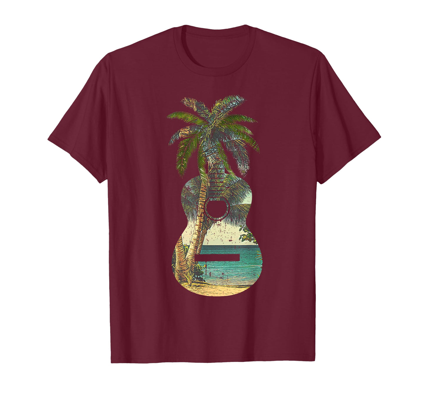 Guitar Lover Beach Palm Trees Vacation Acoustic Music Band T-Shirt