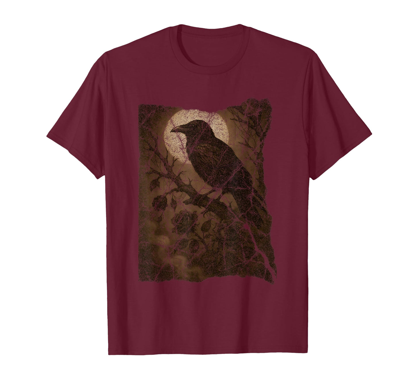 Gothic Raven and Moon Art Vintage Dark Academia Aesthetic T-Shirt
