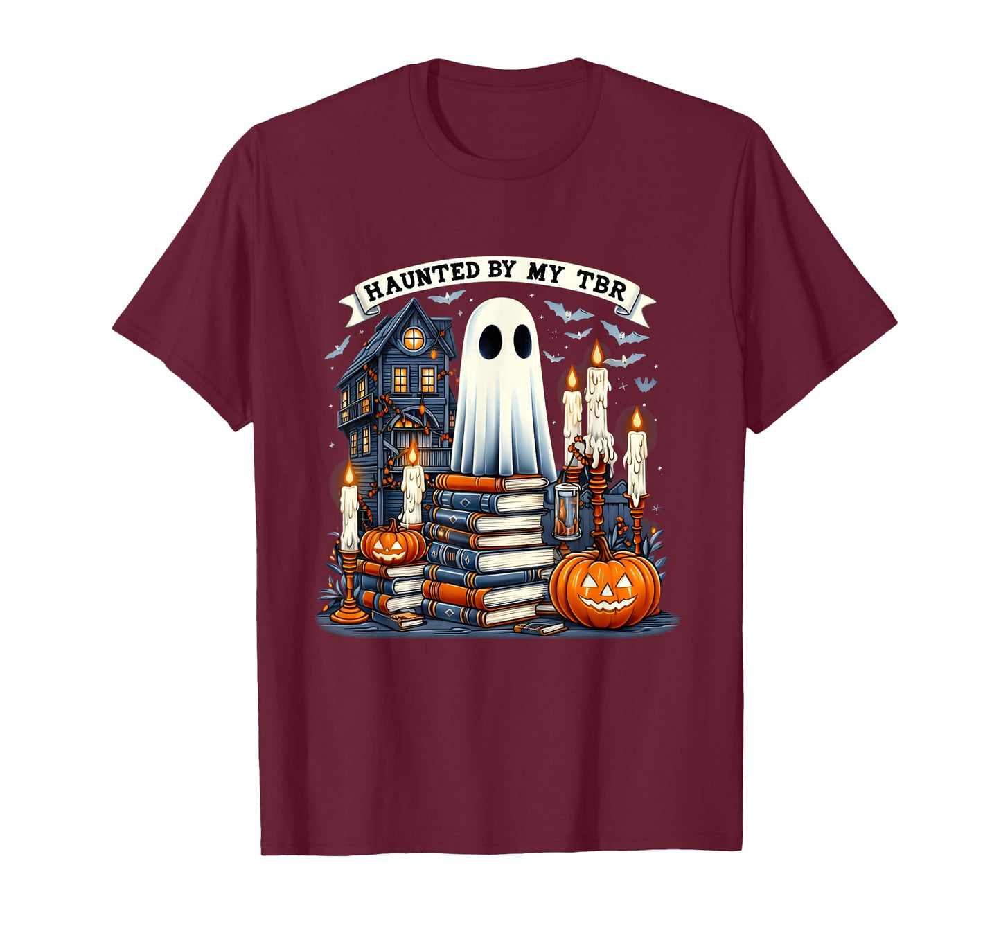 Retro Haunted by My TBR Halloween Book Readers Book Lovers T-Shirt