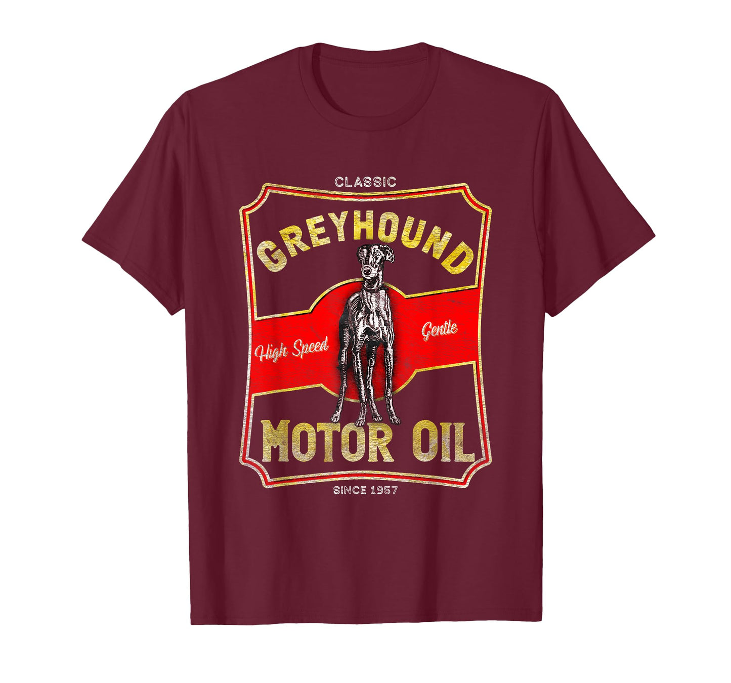 Greyhound Motor Oil Dog and Car Lover Vintage Style T-Shirt for Men Women