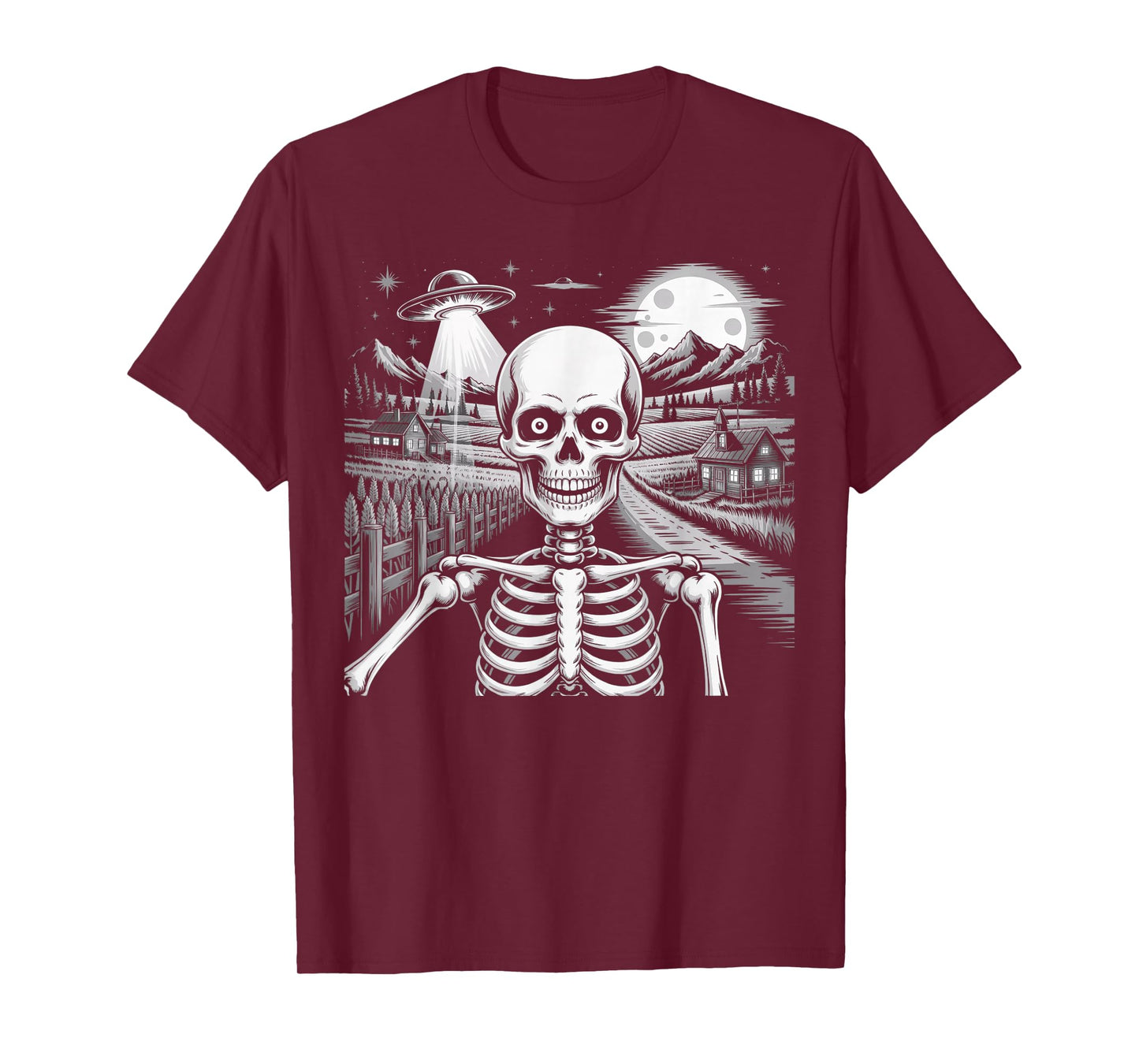 Spooky Skeleton Selfie with Spaceship Alien UFO Halloween T-Shirt