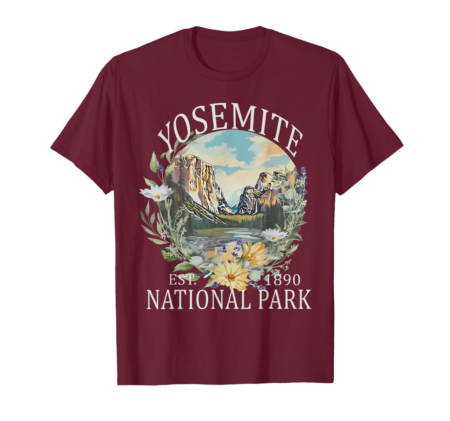 Floral Yosemite National Park USA Vintage Hiking T-Shirt