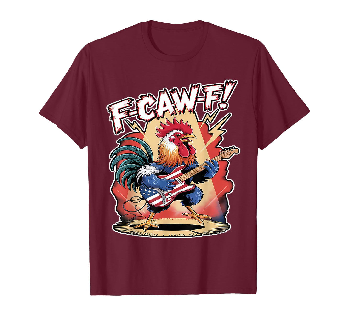 Funny Rock and Roll Rooster F-Caw-F Patriotic Design T-Shirt