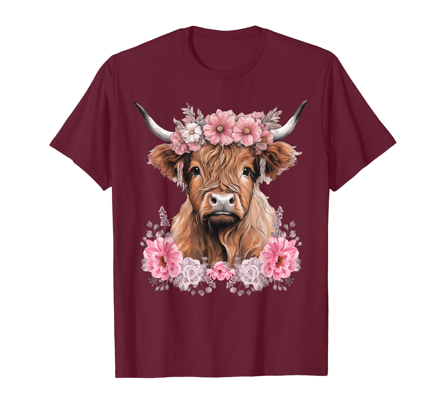 Cute Baby Highland Cow With flowers Calf Animal cow women T-Shirt