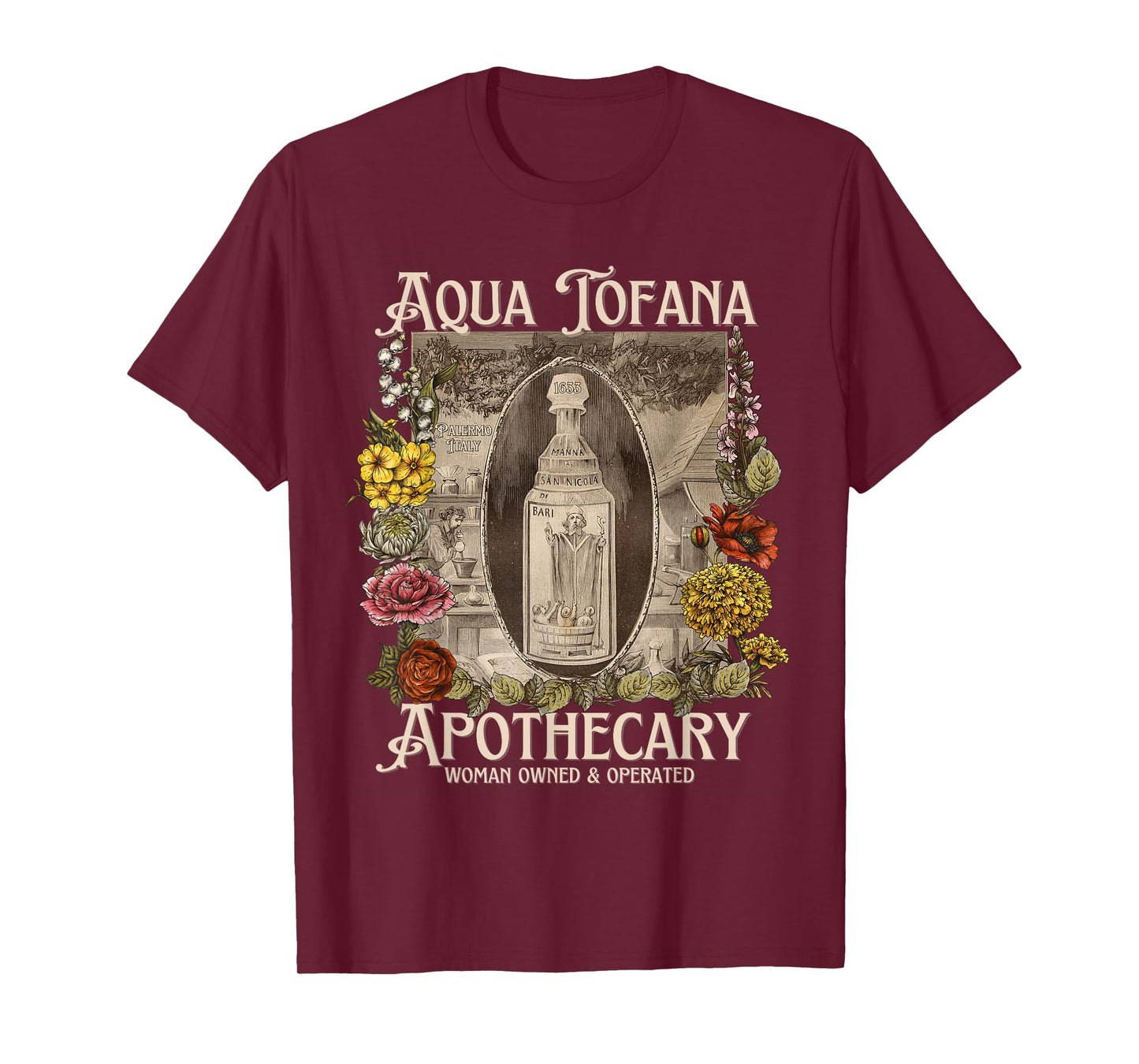 Vintage Aqua Tofana Apothecary Historical Feminist Mystery T-Shirt