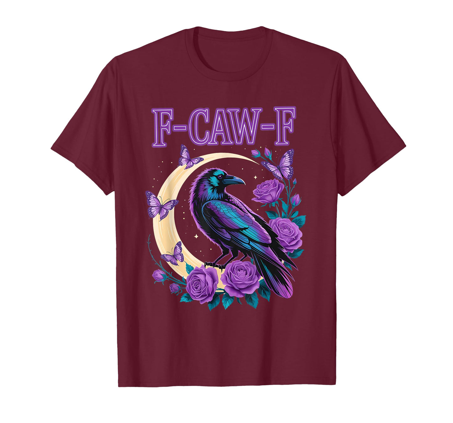 Pastel Gothic Raven Purple Roses Moon F-CAW-F Halloween T-Shirt