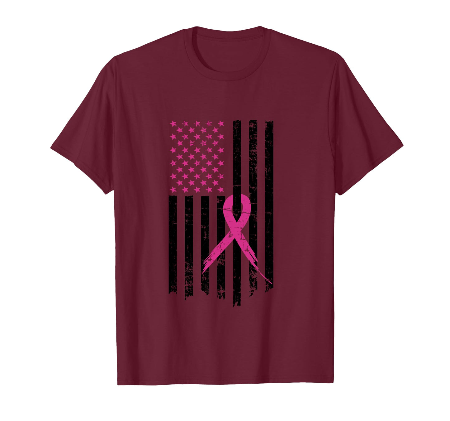 Breast Cancer Awareness Pink Ribbon American Flag Long Sleeve T-Shirt