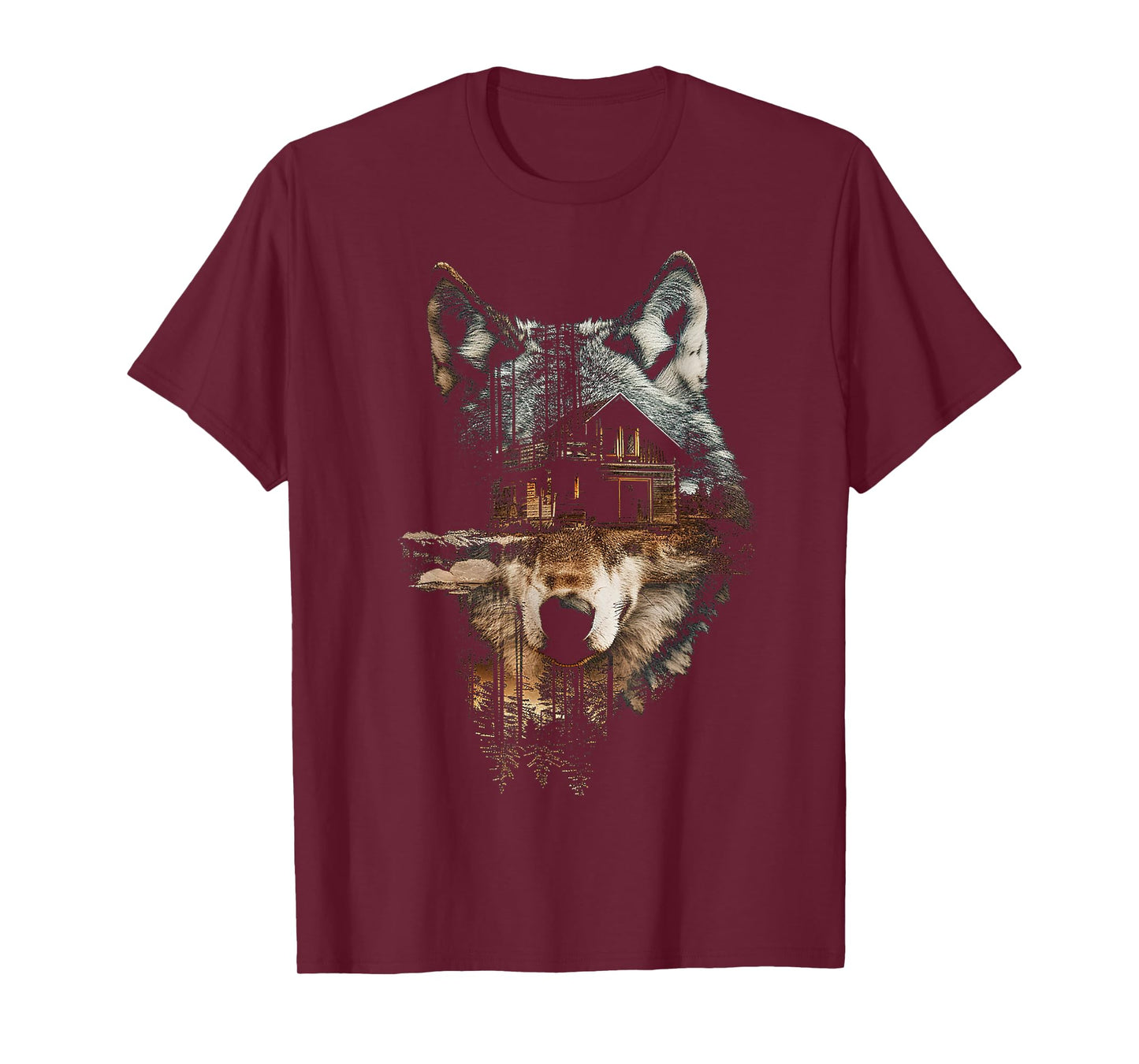 Wolf Nature House Animal Trees Illustration Art Wolf T-Shirt
