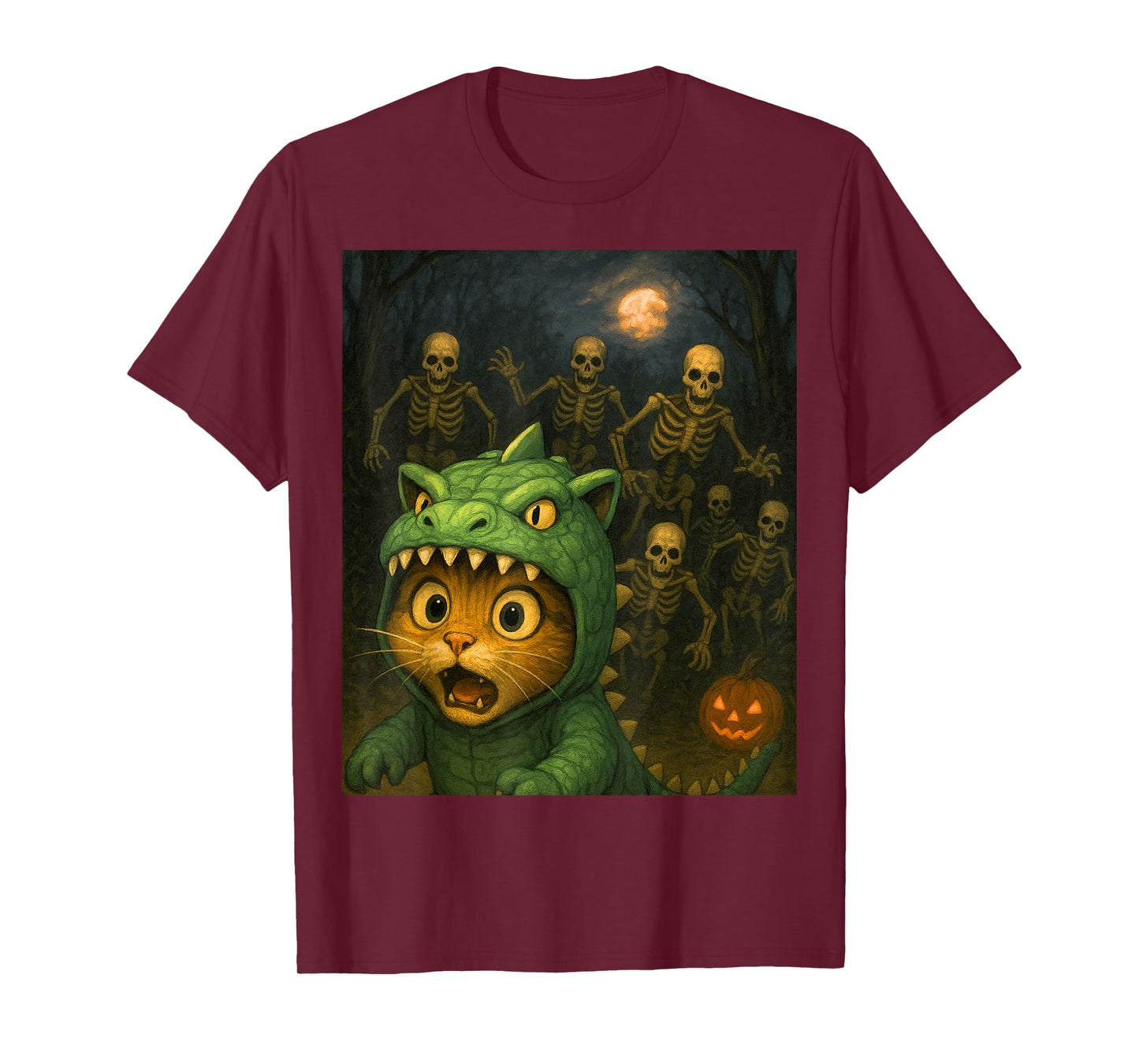 Funny Halloween Cat Selfie with Skeletons Spooky Cat Lovers T-Shirt
