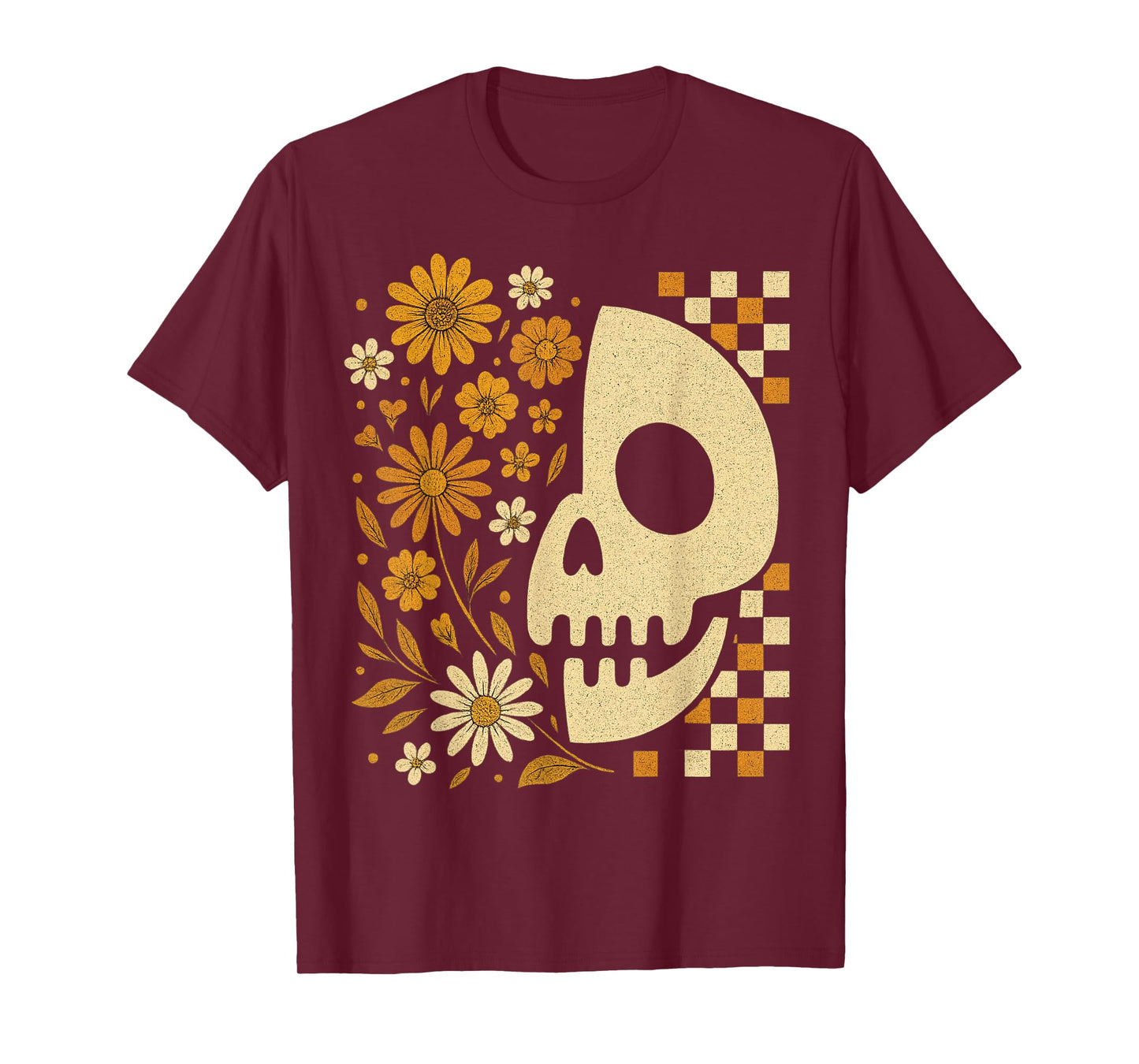 Funny Skull Halloween Floral Spooky Season Funny Fall Vibes T-Shirt