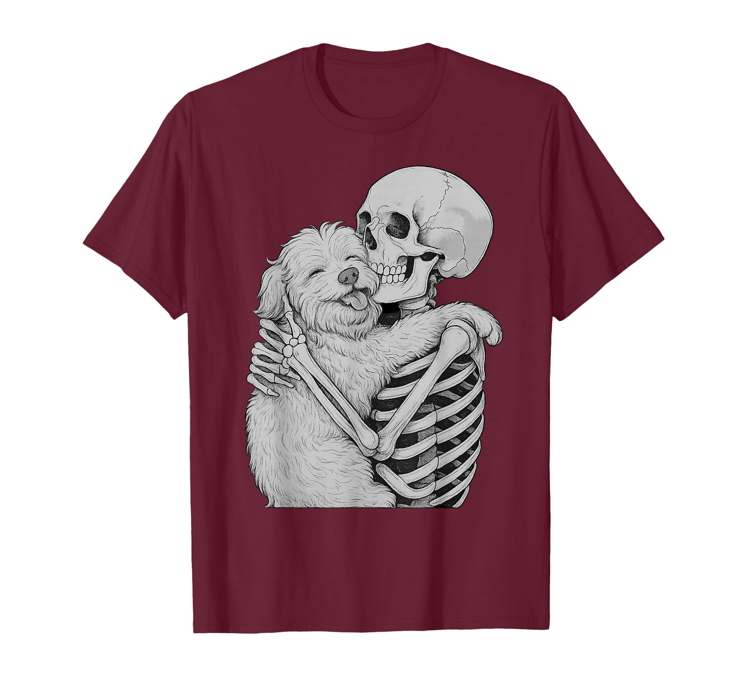 Maltese Dog Skeleton Hug Halloween Dog Lover T-Shirt
