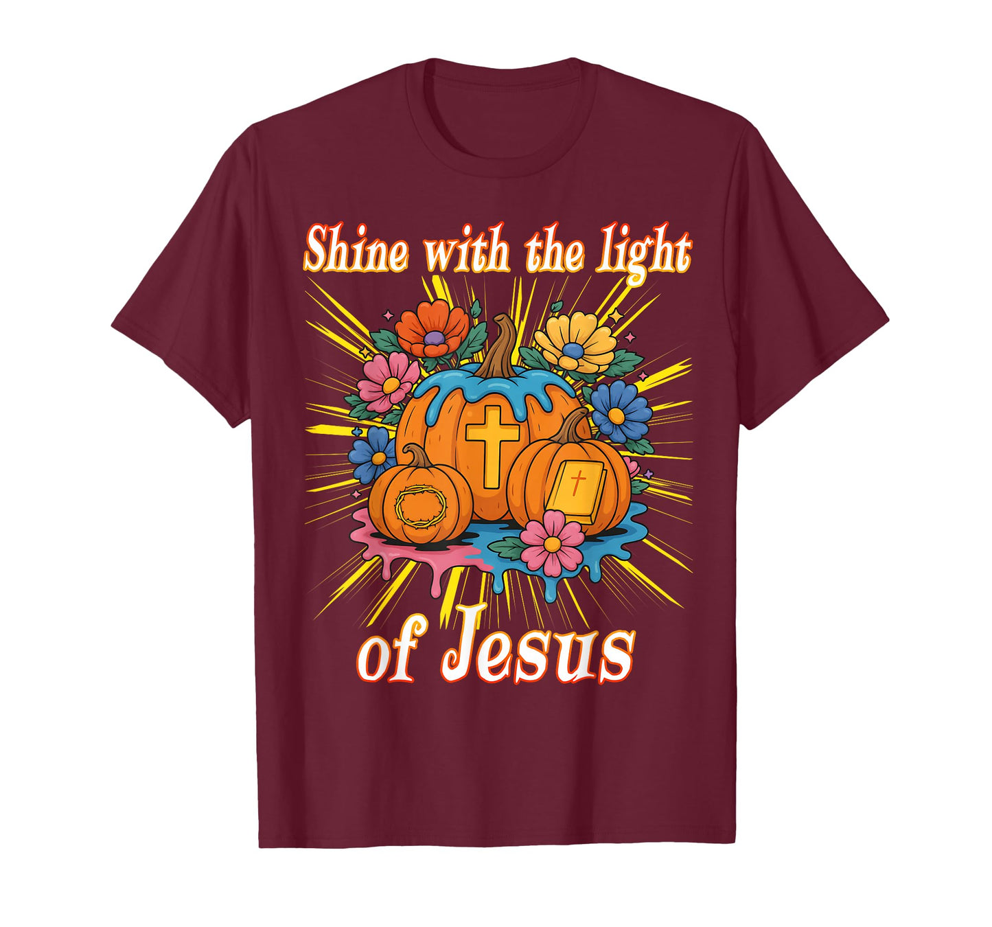 Shine with The Light of Jesus Pumpkin Christian Halloween T-Shirt