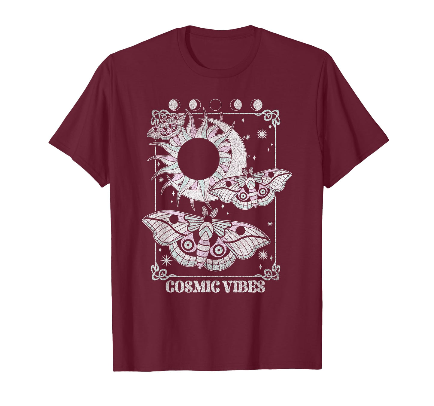 Cosmic Vibes Mystical Moths Flying Over Sun And Moon T-Shirt