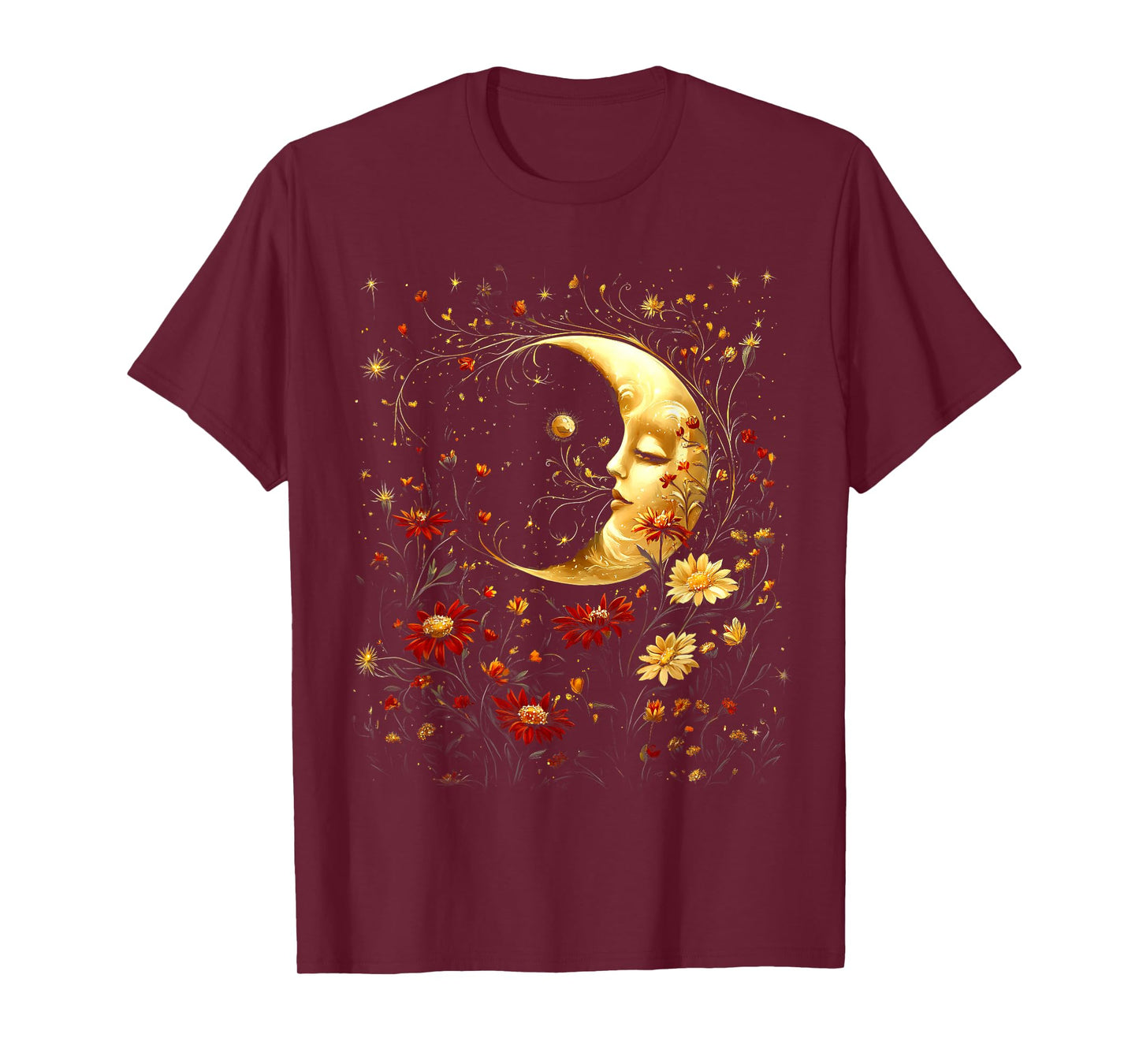 Boho Moon Wildflowers Summer Night Women Teen Girls Youth T-Shirt
