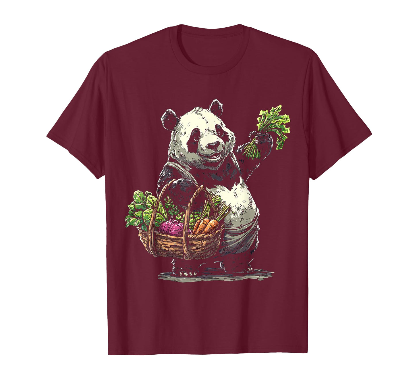 Panda Holding Vegetables Animal Graphic Illustration Panda T-Shirt
