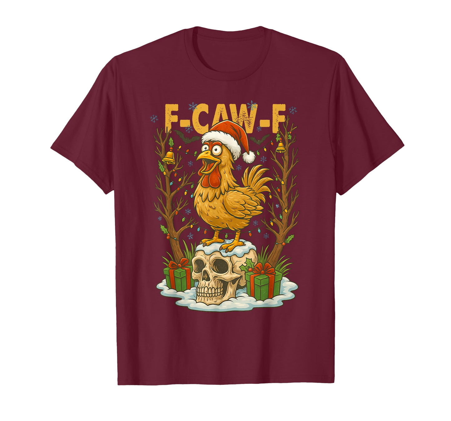 Merry Xmas F-Caw-F Chicken, Santa Chicken, Funny Raven Xmas T-Shirt
