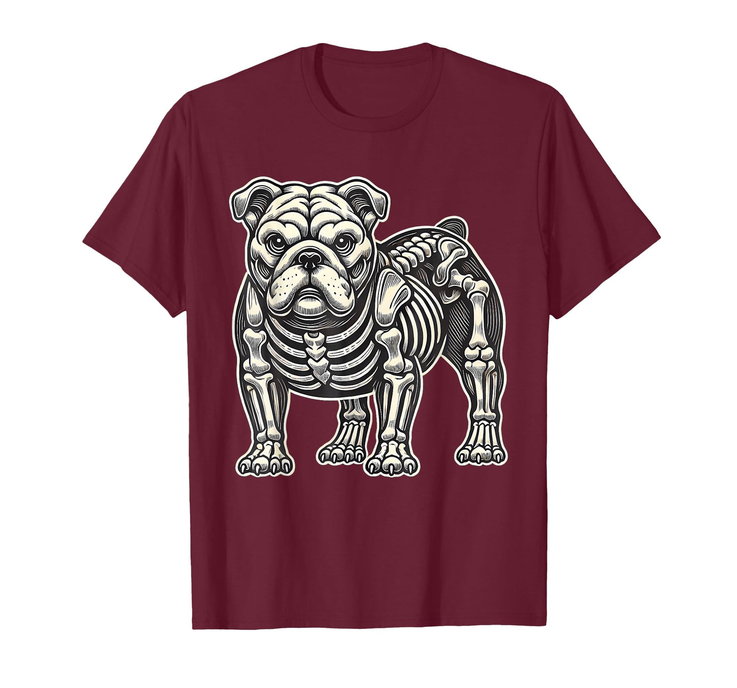 Funny English Bulldog Dog Skeleton Halloween Men Women Kids T-Shirt