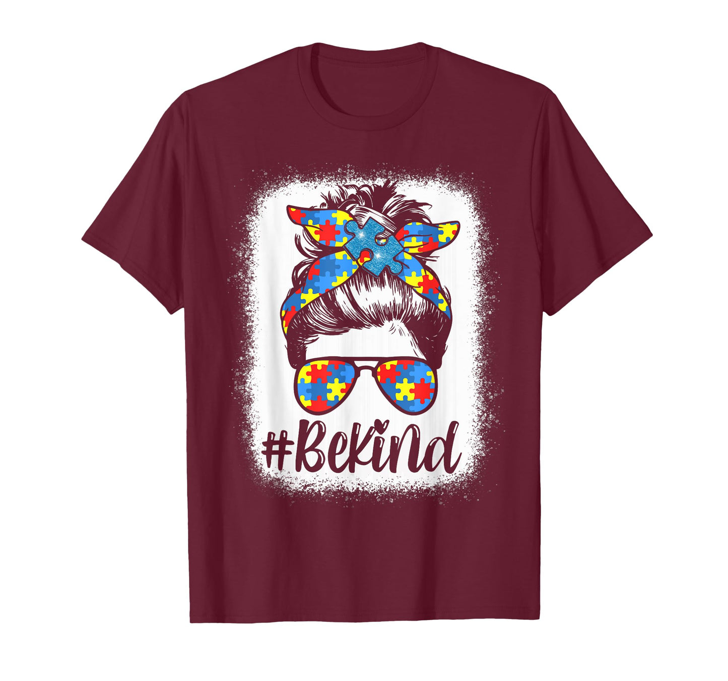 Be Kind Autism Awareness Girl Women Messy Bun Hair Gifts T-Shirt