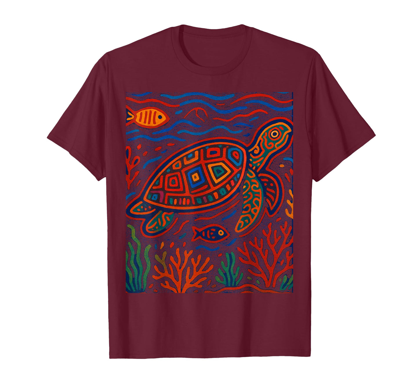 Sea Turtle Inspired by Mola Artwork of Panama Kuna T-Shirt