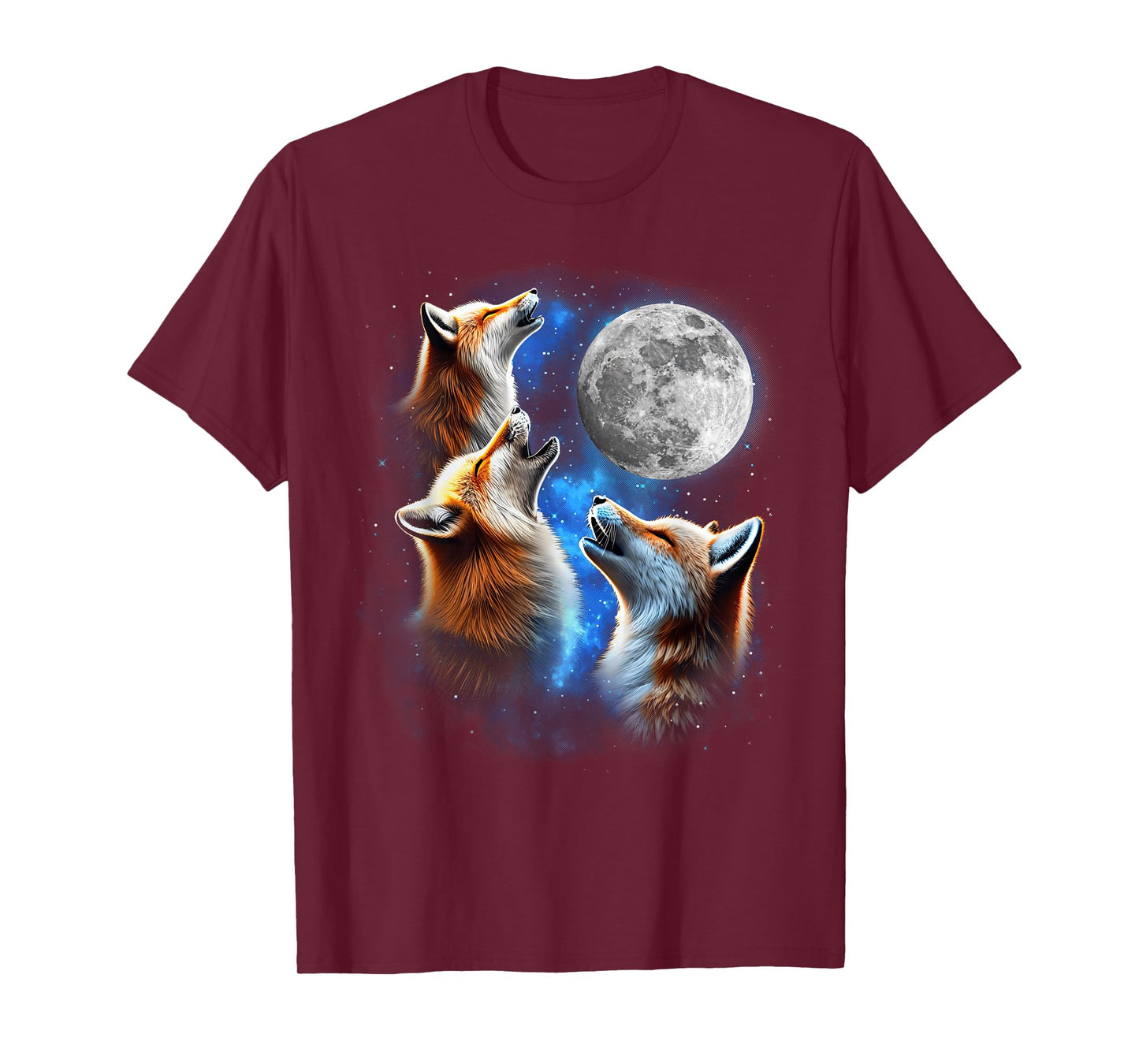 Three Foxes Moon Howling Funny Meme Cute Fox Lover Space T-Shirt