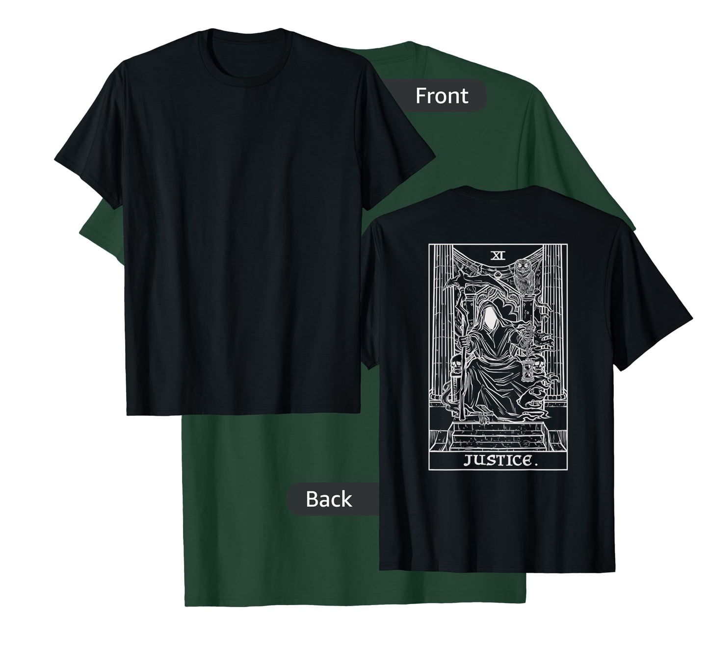 Justice Tarot Card Grim Reaper Halloween Gothic Back Print T-Shirt