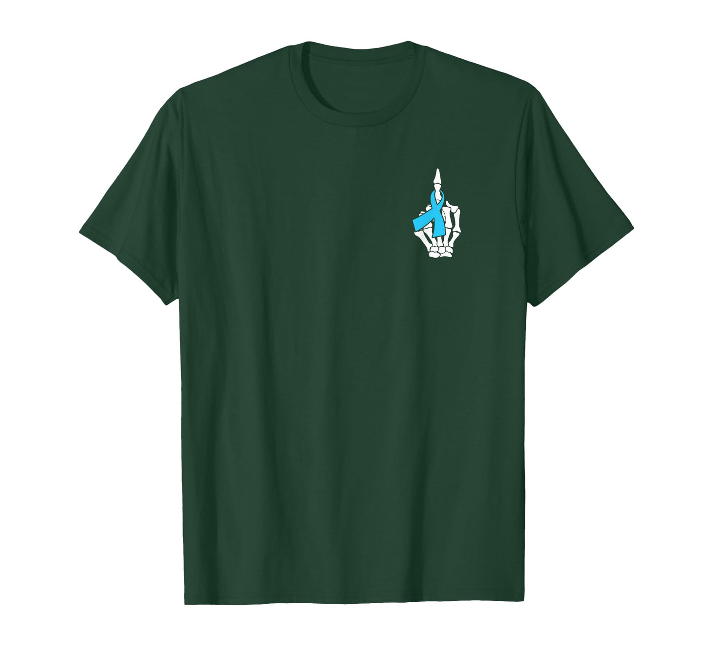Fuck Prostate Cancer Skeleton Middle Finger Blue Ribbon T-Shirt