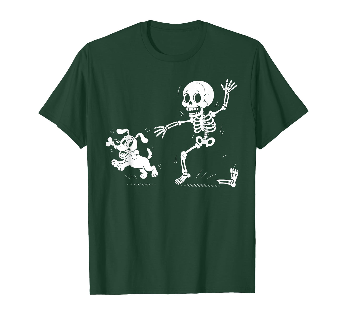 Funny Skeleton Chasing Dog Halloween Dog T-Shirt