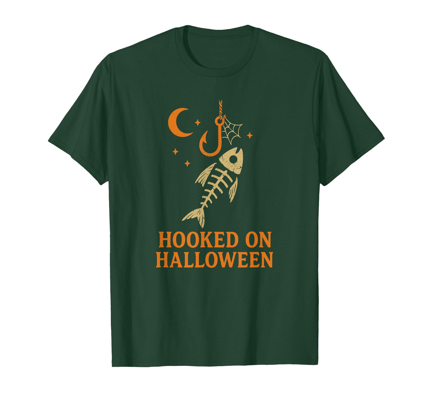 Hooked on Halloween Scary Fish Skeleton Cool Retro Fishing T-Shirt