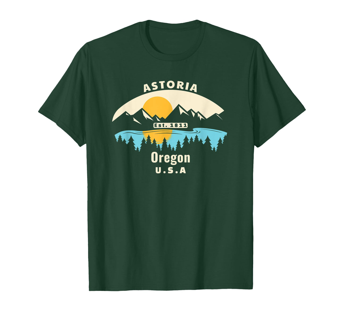 Astoria Oregon Souvenir Mountain Sunset River T-Shirt