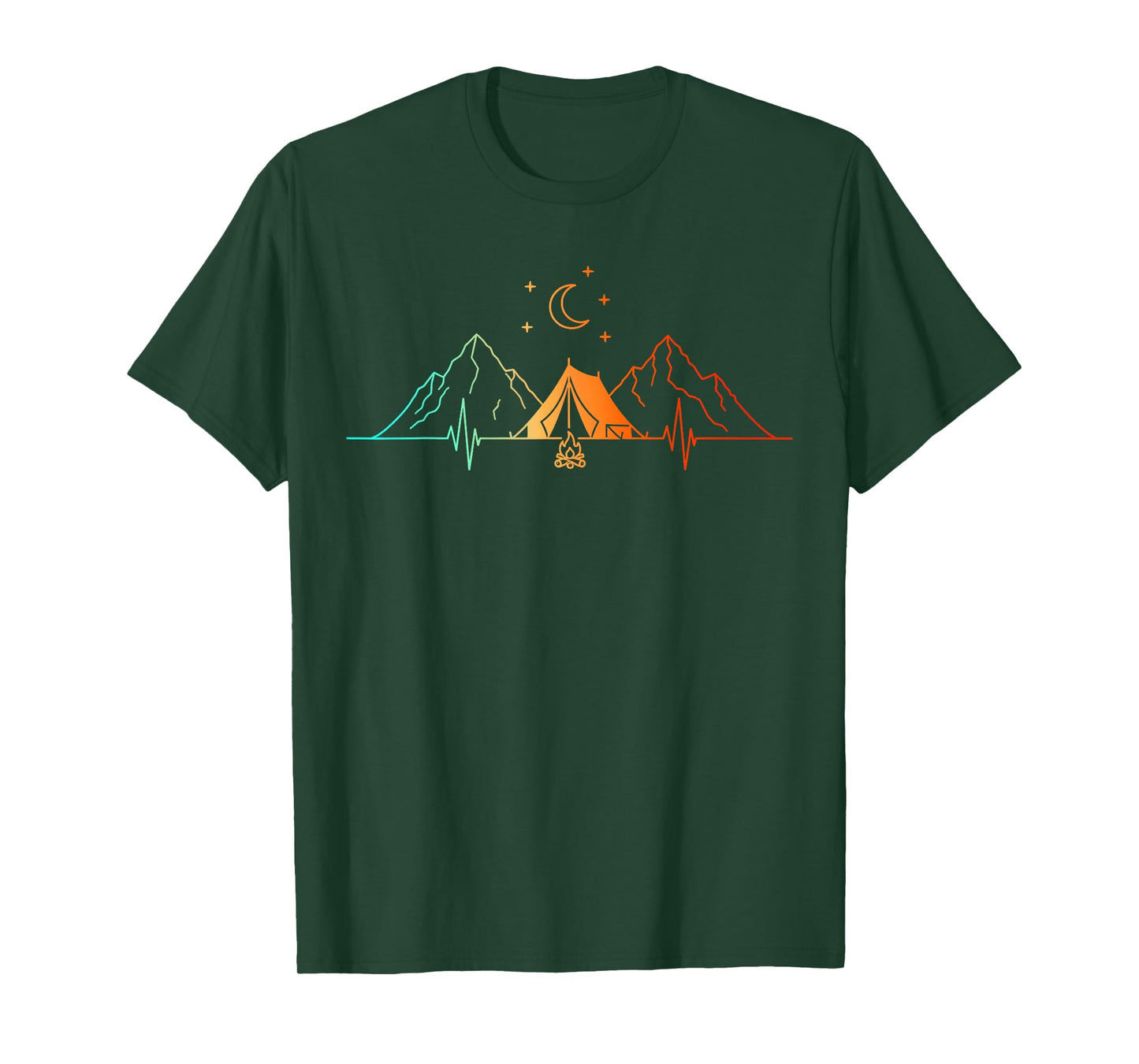 Retro Family Camping Heartbeat Nature Camper Hiking Campfire T-Shirt