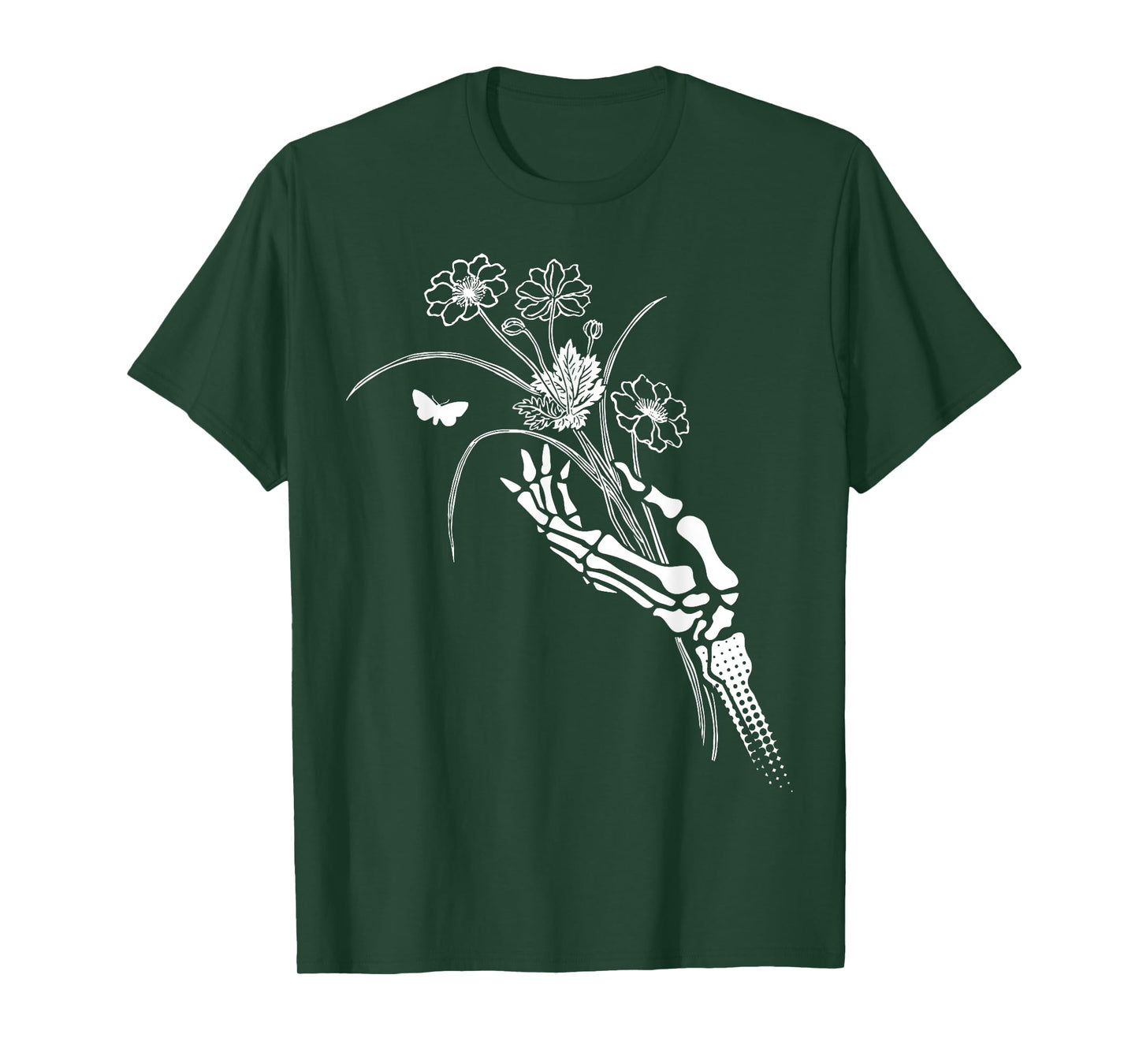 Skeleton Hand Holding Flowers Folkloric Wiccan Nature Witch T-Shirt