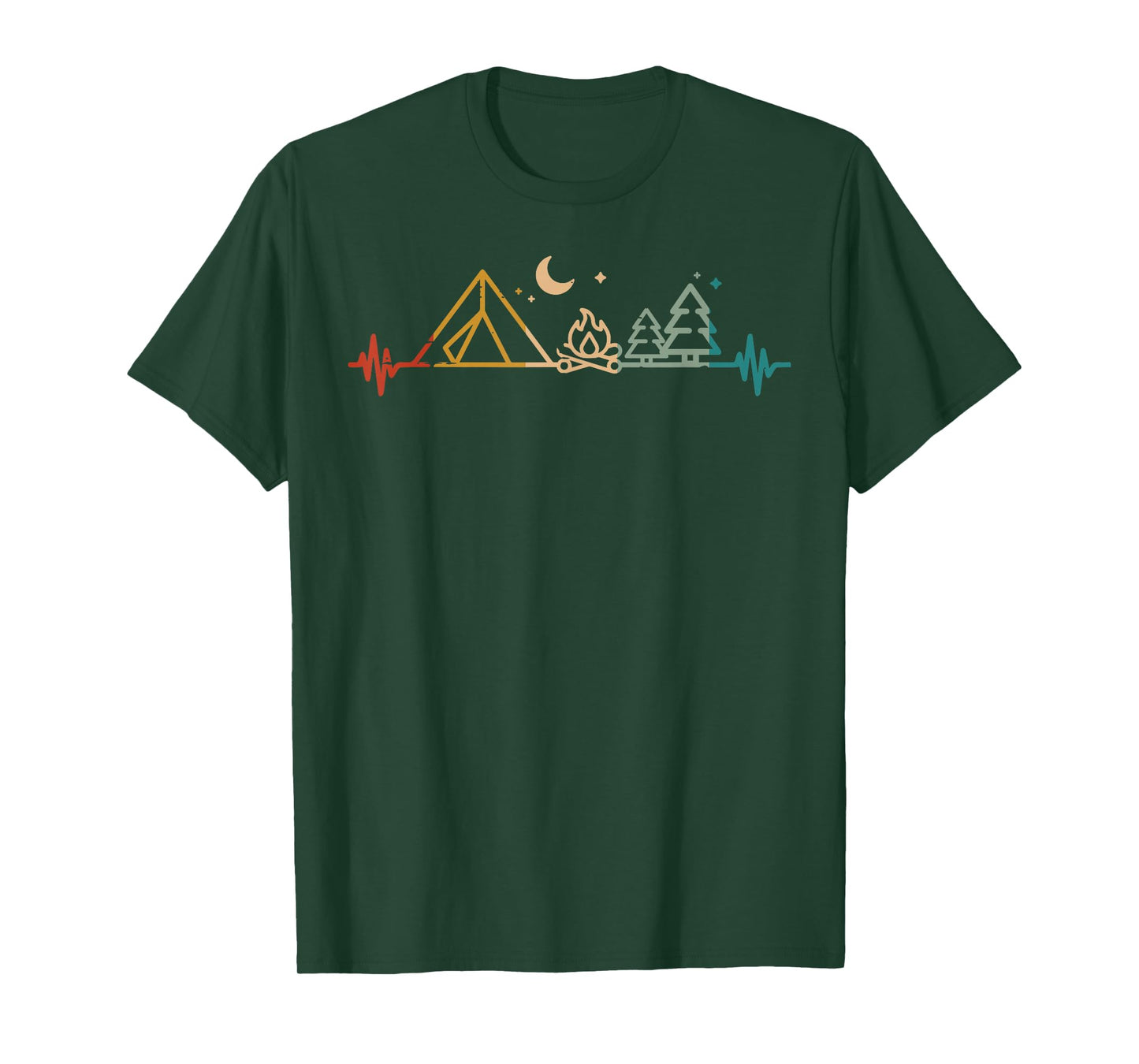 Camping Heartbeat Tent Campfire Trees Camper Men Women Kids T-Shirt