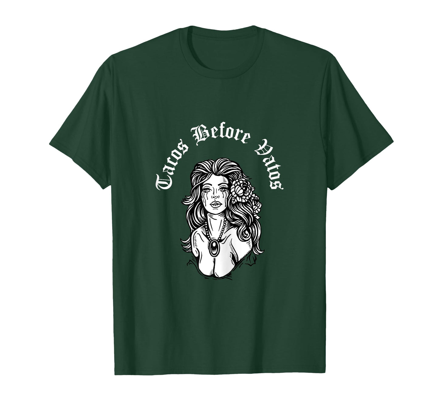 Proud Chingona Club Tacos before Vatos Chola T-Shirt - Women's X-Small Black Crew Neck Short Sleeve Classic Fit Cotton 65% Polyester 35% Retro Graphic Blended Fabric T-Shirt