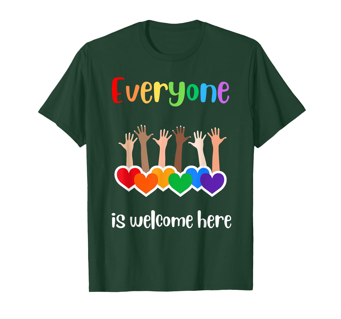 Everyone is welcome here diversity inclusion rainbow hearts T-Shirt