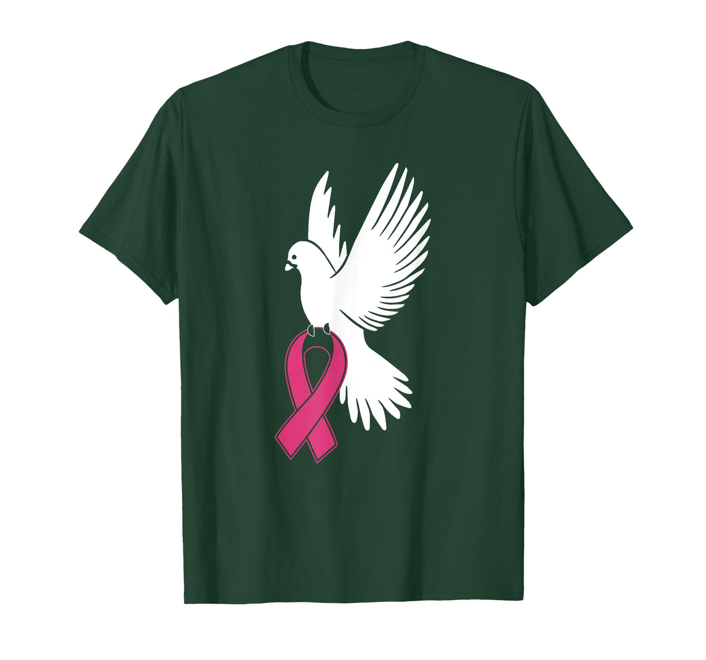 White Dove Carrying Breast Cancer Awareness Pink Ribbon T-Shirt